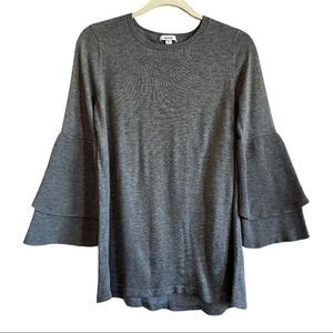 Kensie Women's Size M Grey Tiered 3/4 Sleeve Sweater Crew Neck Light Weight